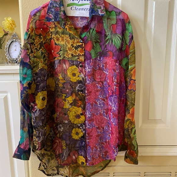 Sheer patchwork oversized tunic shirt - Picture 1 of 5